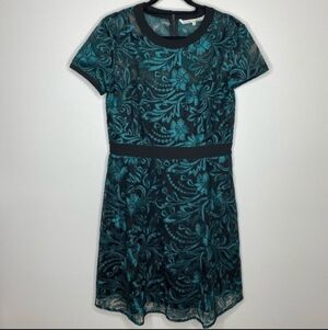 RACHEL Rachel Roy Short Sleeve Corded Lace Dress Teal Black Women's 10 Lined EUC